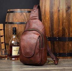 Casual Leather Brown Mens Sling Pack Sling Bags Chest Bag One Shoulder Backpack for Men - imessengerbags