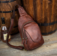 Casual Leather Brown Mens Sling Pack Sling Bags Chest Bag One Shoulder Backpack for Men - imessengerbags