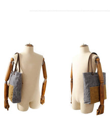 Casual Canvas Leather Black Ladies Mens Shopping Bag Tote Bag Shoulder Bag Tote Purse For Women - imessengerbags