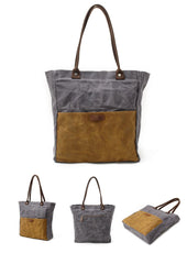 Casual Canvas Leather Black Ladies Mens Shopping Bag Tote Bag Shoulder Bag Tote Purse For Women - imessengerbags