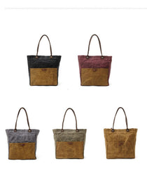 Casual Canvas Leather Black Ladies Mens Shopping Bag Tote Bag Shoulder Bag Tote Purse For Women - imessengerbags