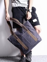 Casual Canvas Mens Womens Large 14‘’ Khaki Handbag Tote Bag Brown Shoulder Bag Tote Purse For Men - imessengerbags
