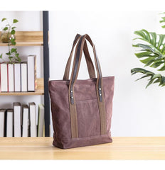 Casual Canvas Mens Womens Large 14‘’ Khaki Handbag Tote Bag Brown Shoulder Bag Tote Purse For Men - imessengerbags