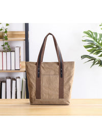 Casual Canvas Mens Womens Large 14‘’ Khaki Handbag Tote Bag Brown Shoulder Bag Tote Purse For Men - imessengerbags
