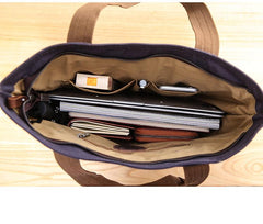 Casual Canvas Mens Womens Large 14‘’ Khaki Handbag Tote Bag Brown Shoulder Bag Tote Purse For Men - imessengerbags