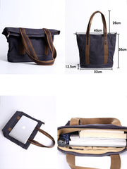 Casual Canvas Mens Womens Large 14‘’ Khaki Handbag Tote Bag Brown Shoulder Bag Tote Purse For Men - imessengerbags