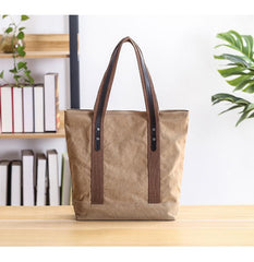 Casual Canvas Mens Womens Large 14‘’ Khaki Handbag Tote Bag Brown Shoulder Bag Tote Purse For Men - imessengerbags