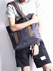 Casual Canvas Mens Womens Large 14‘’ Khaki Handbag Tote Bag Brown Shoulder Bag Tote Purse For Men - imessengerbags