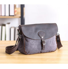 Waxed Canvas Leather Mens 10'' Khaki Side Bag Shoulder Bag Messenger Bag for Men - imessengerbags