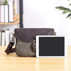 Waxed Canvas Leather Mens 10'' Khaki Side Bag Shoulder Bag Messenger Bag for Men - imessengerbags