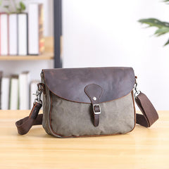 Waxed Canvas Leather Mens 10'' Khaki Side Bag Shoulder Bag Messenger Bag for Men - imessengerbags