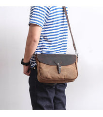 Waxed Canvas Leather Mens 10'' Khaki Side Bag Shoulder Bag Messenger Bag for Men - imessengerbags