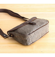 Waxed Canvas Leather Mens 10'' Khaki Side Bag Shoulder Bag Messenger Bag for Men - imessengerbags