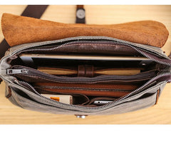 Waxed Canvas Leather Mens 10'' Khaki Side Bag Shoulder Bag Messenger Bag for Men - imessengerbags