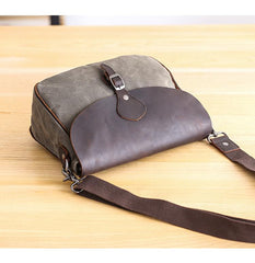 Waxed Canvas Leather Mens 10'' Khaki Side Bag Shoulder Bag Messenger Bag for Men - imessengerbags