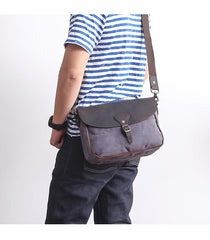Waxed Canvas Leather Mens 10'' Khaki Side Bag Shoulder Bag Messenger Bag for Men - imessengerbags
