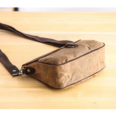 Waxed Canvas Leather Mens 10'' Khaki Side Bag Shoulder Bag Messenger Bag for Men - imessengerbags