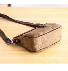 Waxed Canvas Leather Mens 10'' Khaki Side Bag Shoulder Bag Messenger Bag for Men