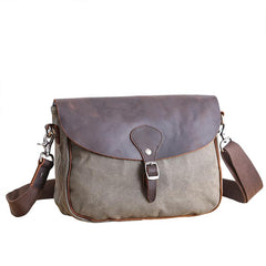 Waxed Canvas Leather Mens 10'' Khaki Side Bag Shoulder Bag Messenger Bag for Men - imessengerbags