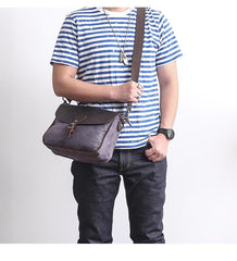 Waxed Canvas Leather Mens 10'' Khaki Side Bag Shoulder Bag Messenger Bag for Men - imessengerbags