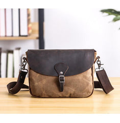 Waxed Canvas Leather Mens 10'' Khaki Side Bag Shoulder Bag Messenger Bag for Men - imessengerbags