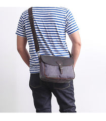 Waxed Canvas Leather Mens 10'' Khaki Side Bag Shoulder Bag Messenger Bag for Men - imessengerbags