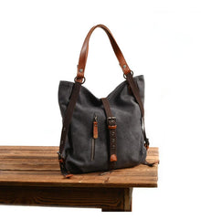 Casual Canvas Leather Womens Mens Gray Tote Bag Shoulder Bag Khaki Tote Purse For Women - imessengerbags