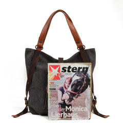 Casual Canvas Leather Womens Mens Gray Tote Bag Shoulder Bag Khaki Tote Purse For Women - imessengerbags