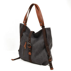 Casual Canvas Leather Womens Mens Gray Tote Bag Shoulder Bag Khaki Tote Purse For Women - imessengerbags