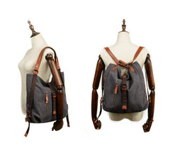 Casual Canvas Leather Womens Mens Gray Tote Bag Shoulder Bag Khaki Tote Purse For Women - imessengerbags