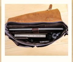 Casual Canvas Leather Mens Khaki Handbag 14'' Side Bag Gray Messenger Bag For Men - imessengerbags