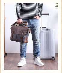 Casual Canvas Leather Mens Khaki Handbag 14'' Side Bag Gray Messenger Bag For Men - imessengerbags