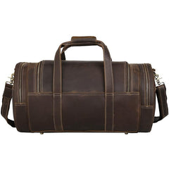 Casual Brown Leather Round Men's Large Overnight Bag Travel Bag Luggage Weekender Bag For Men