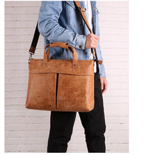 Vintage Fashion Leather Mens 13inch Briefcase Laptop Shoulder Bag Business Bag Handbag For Men - imessengerbags