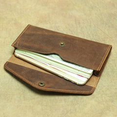 Vintage Mens Leather Long Wallet Envelope Long Wallet Phone Clutch Wallet For Men