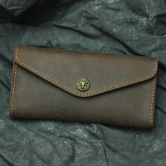 Vintage Mens Leather Long Wallet Envelope Long Wallet Phone Clutch Wallet For Men