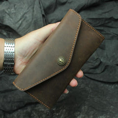 Vintage Mens Leather Long Wallet Envelope Long Wallet Phone Clutch Wallet For Men