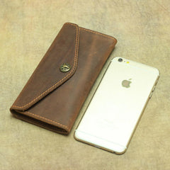 Vintage Mens Leather Long Wallet Envelope Long Wallet Phone Clutch Wallet For Men