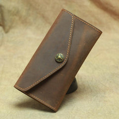 Vintage Mens Leather Long Wallet Envelope Long Wallet Phone Clutch Wallet For Men