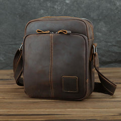 Casual Leather Brown Mens Vintage Small Side Bag Vertical Messenger Bag Shoulder Bags For Men - imessengerbags