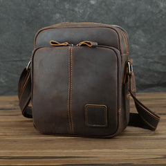 Casual Leather Brown Mens Vintage Small Side Bag Vertical Messenger Bag Shoulder Bags For Men