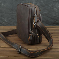 Casual Leather Brown Mens Vintage Small Side Bag Vertical Messenger Bag Shoulder Bags For Men - imessengerbags