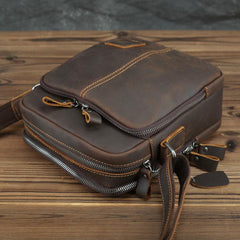 Casual Leather Brown Mens Vintage Small Side Bag Vertical Messenger Bag Shoulder Bags For Men - imessengerbags