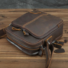 Casual Leather Brown Mens Vintage Small Side Bag Vertical Messenger Bag Shoulder Bags For Men