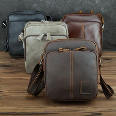 Casual Leather Brown Mens Vintage Small Side Bag Vertical Messenger Bag Shoulder Bags For Men - imessengerbags