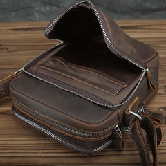 Casual Leather Brown Mens Vintage Small Side Bag Vertical Messenger Bag Shoulder Bags For Men - imessengerbags