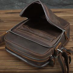 Casual Leather Brown Mens Vintage Small Side Bag Vertical Messenger Bag Shoulder Bags For Men