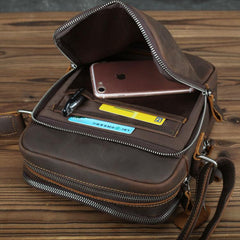 Casual Leather Brown Mens Vintage Small Side Bag Vertical Messenger Bag Shoulder Bags For Men - imessengerbags
