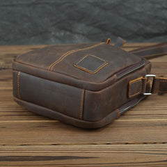 Casual Leather Brown Mens Vintage Small Side Bag Vertical Messenger Bag Shoulder Bags For Men - imessengerbags