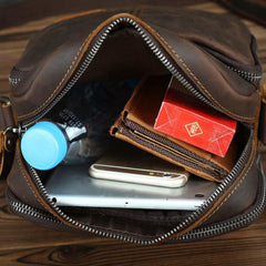Casual Leather Brown Mens Vintage Small Side Bag Vertical Messenger Bag Shoulder Bags For Men - imessengerbags